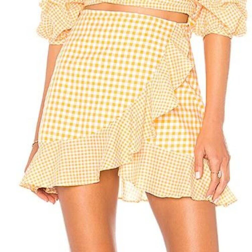 Lovers + Friends Yellow Gingham Ruffled Mini Skirt